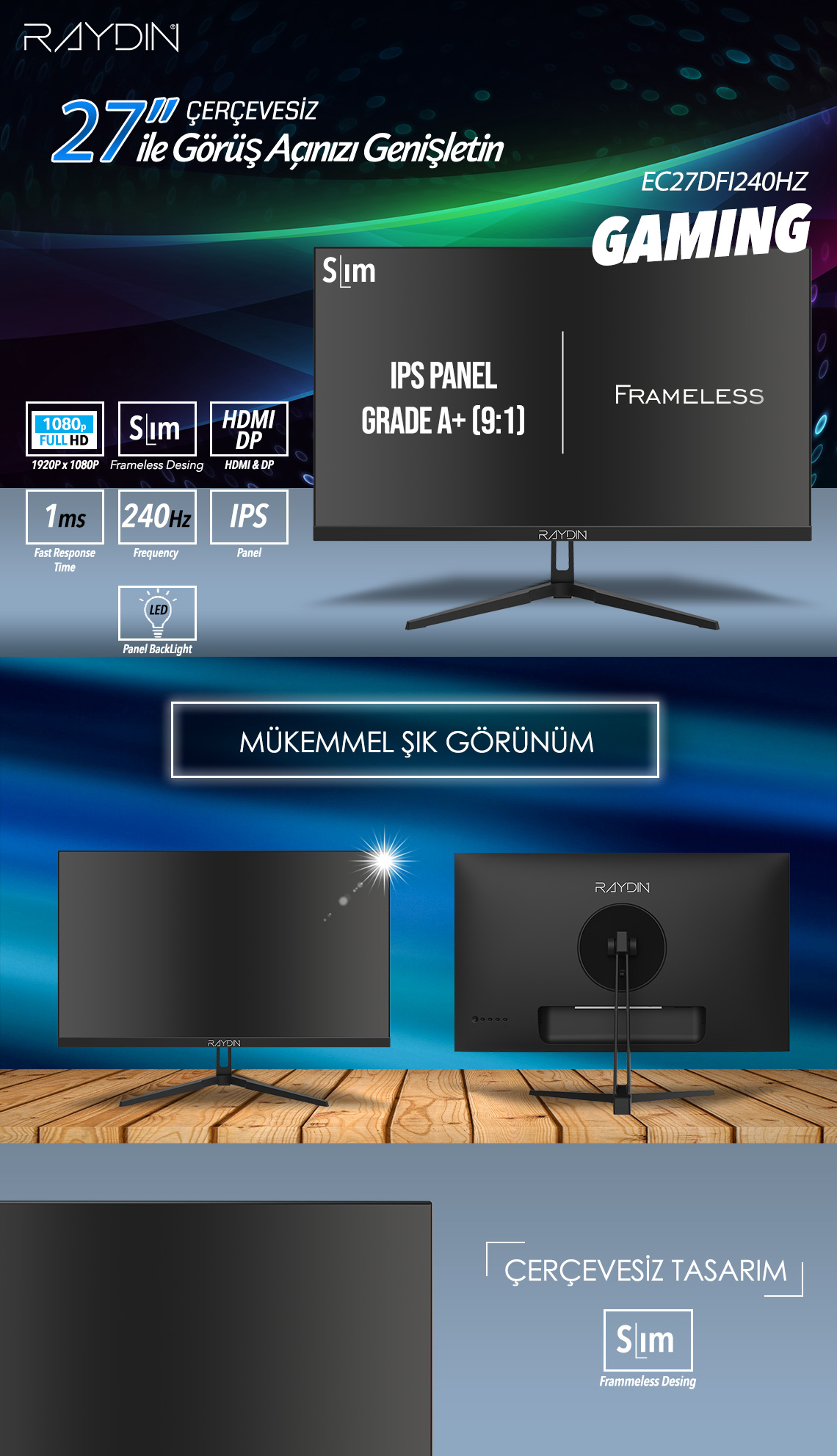 RAYDIN EC27DFI-240HZ 27" 240Hz Gaming Monitör